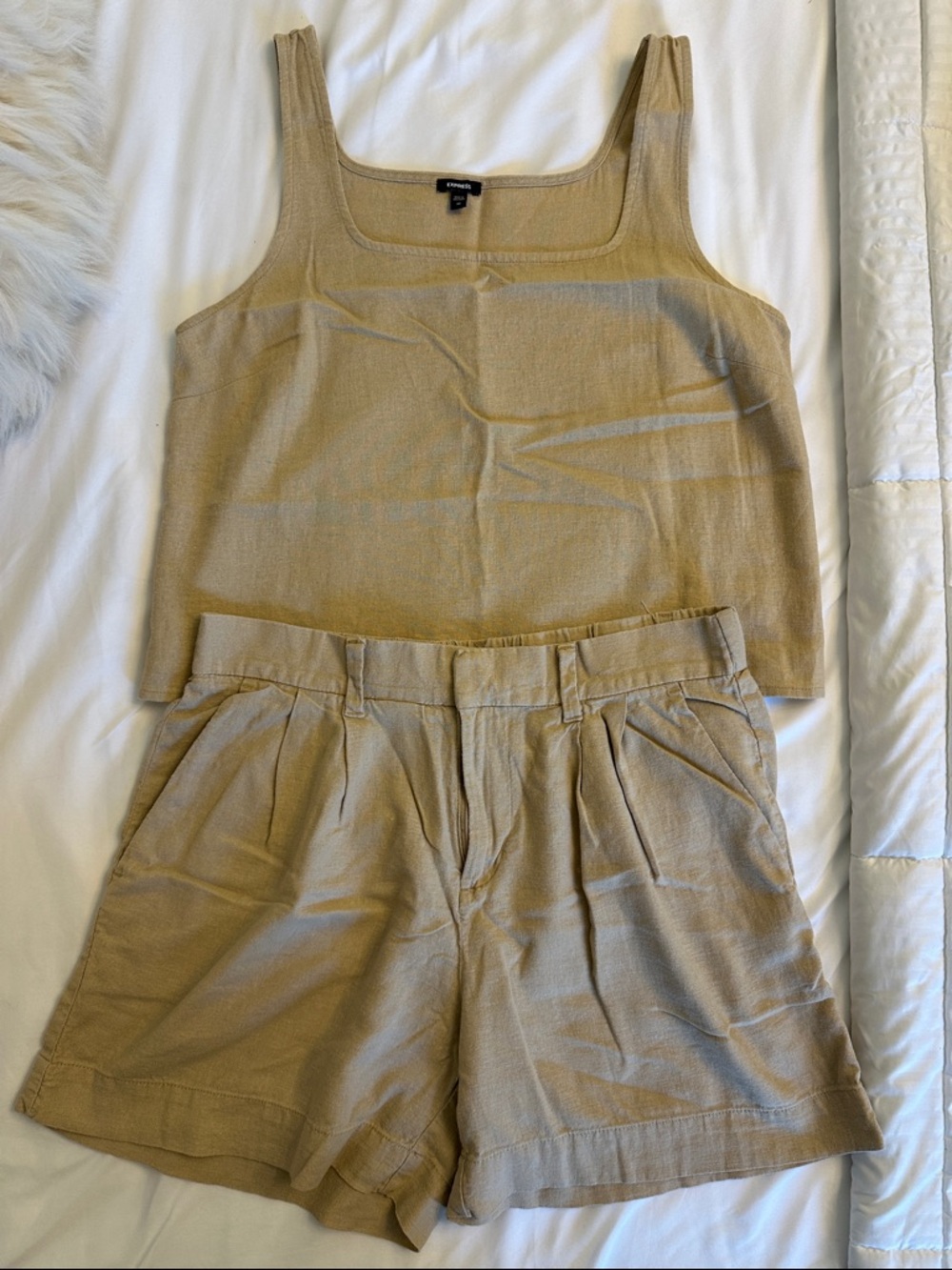 Express Women's Beige Tank Top & Pleated Shorts Set